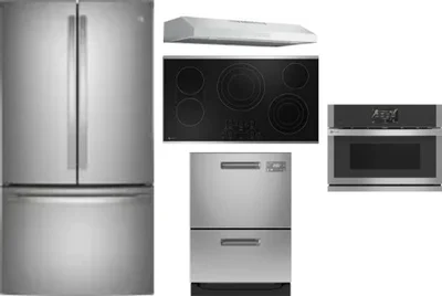 5 Piece Package Includes Refrigerator, Cooktop, Wall Oven, Hood And Dishwasher